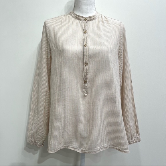isabel marant etoile striped 1/2 button up top tan cream cotton 38 US Medium - Picture 1 of 11